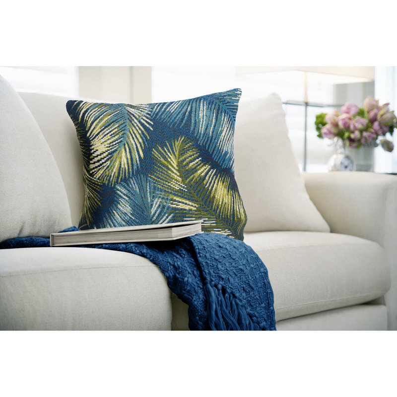 Marina Palm Border Indoor/Outdoor Floral Square Throw Cushion, Navy