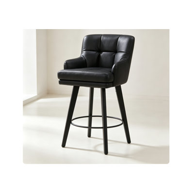 Tabouret de bar pivotant en similicuir avec dossier et accoudoirs, chaise de bar haute en bois massif avec repose-pieds, tabouret de bar moderne rembourré pour îlot de cuisine et bar à domicile