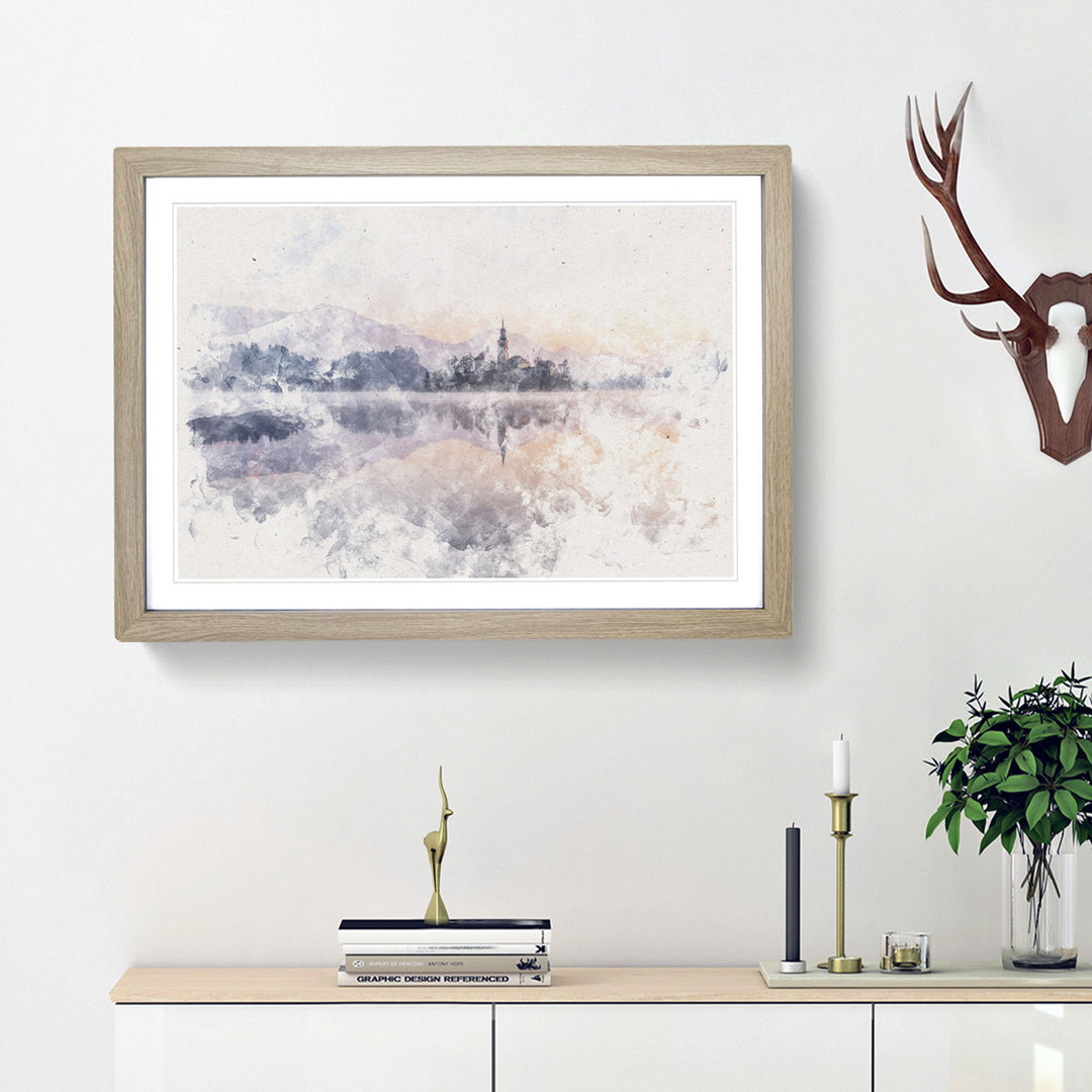 Wintertime At Lake Bled In Slovenia Watercolour - Framed Print