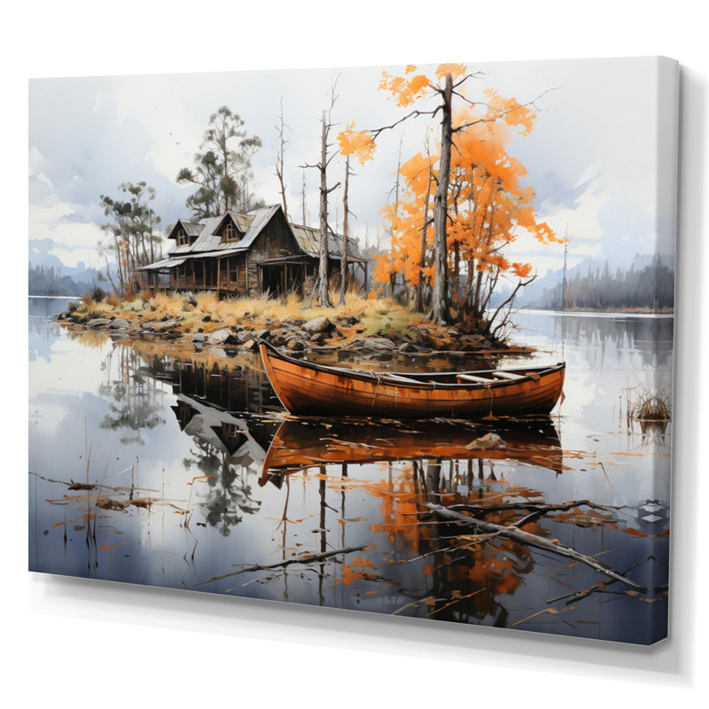 Brown Lakehouse Reflections of Solitude V - impression, H 12 po x l 20 po x P 1 po, Toile tendue