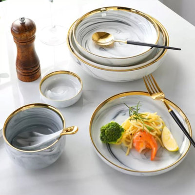 Preciosa Modern Nordic Style Golden Border Marble & Ceramic Tableware Sets
