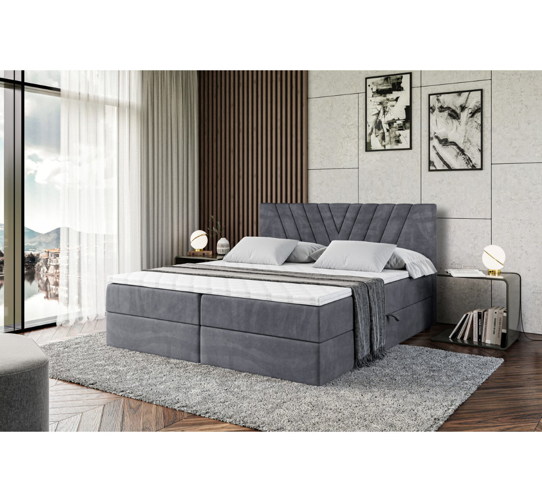 Boxspringbett Aoko mit H3 Bonell-Federkernmatratze, Topper und Bettkasten