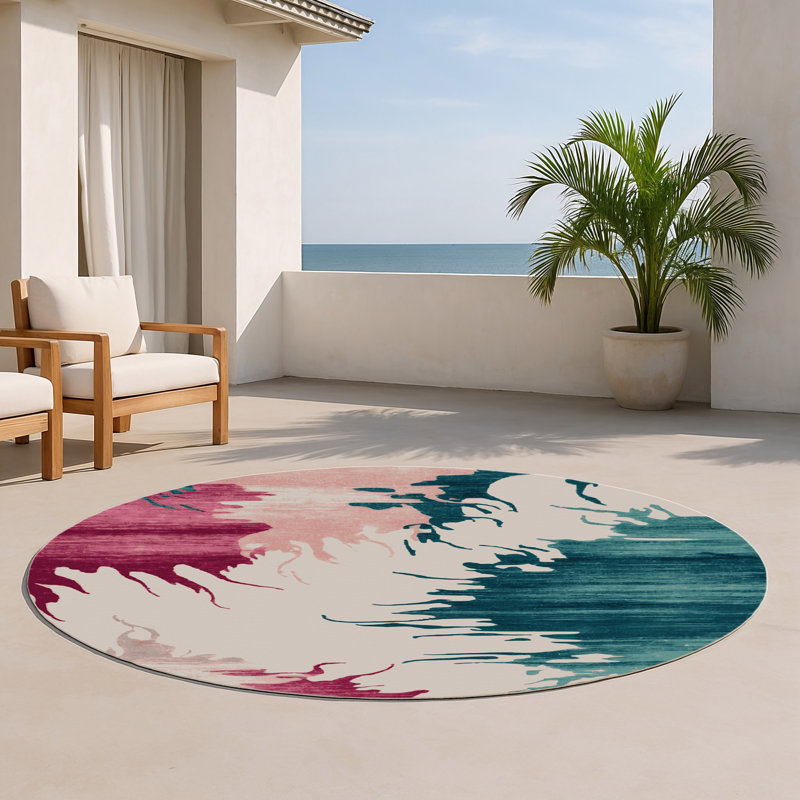 Tapis intérieur et extérieur gris Watercolor, Rond 5 pi