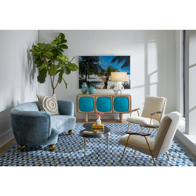 Parker Curved Sofa - Ball feet, Brussels Powder Blue Velvet