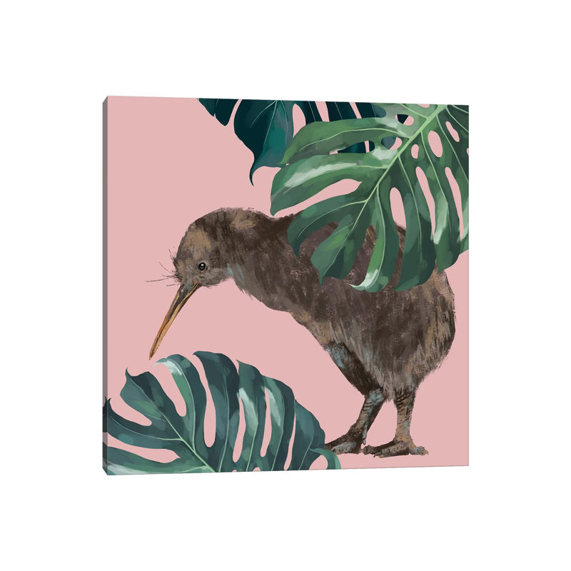 Kiwi Bird With Monstera by Big Nose Work - Wrapped Canvas Painting