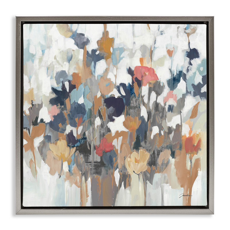 Arrangement floral moderne, Cadre flottant gris lustré, H 18 po x l 18 po
