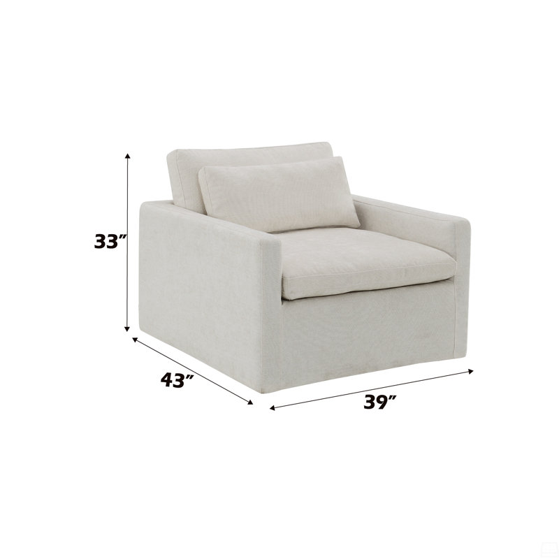Fauteuil pivotant en tissu avec 1 coussin décoratif, Ivoire ivoire