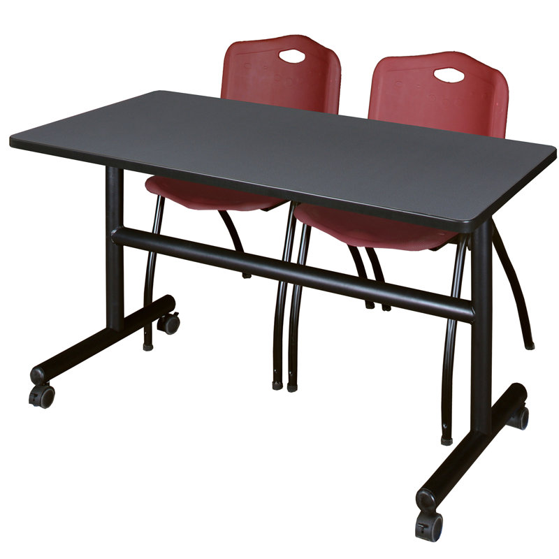 Table gigogne d'appoint Nevjana, 2 chaises empilables, H 29 po x l 60 po x P 30 po, Gris, Bourgogne