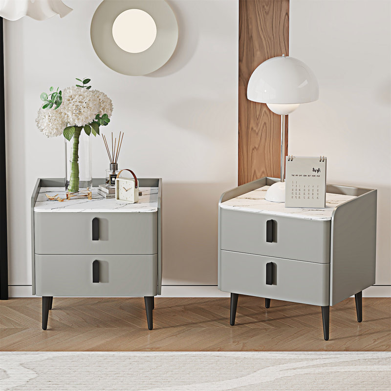 Nightstands Beside Table With Drawers Set Of 2, Gray