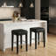Tabouret de comptoir en cuir véritable noir, structure en bois massif
