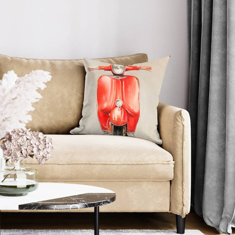 Small red moped - 26"x26" Throw pillow - Poly twill - Print on demand, 26" H x 26" W, Red, Polyester/Polyfill