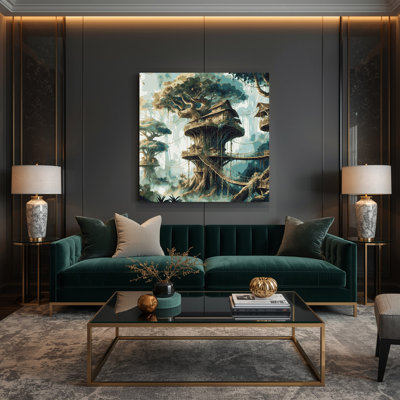 SciFi Jungle canopy tree city Gray Canvas Wall Art