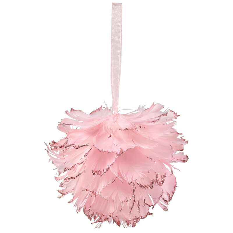 Ornement boule de Noël en plumes scintillantes - 6 po - rose, Rose