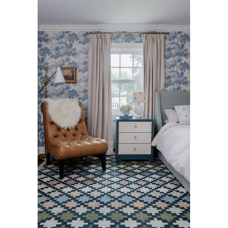 Erin Gates by Momeni Abbot Hand Tufted Wool Geometric Blue Area Rug, Rectangle 2' x 3'