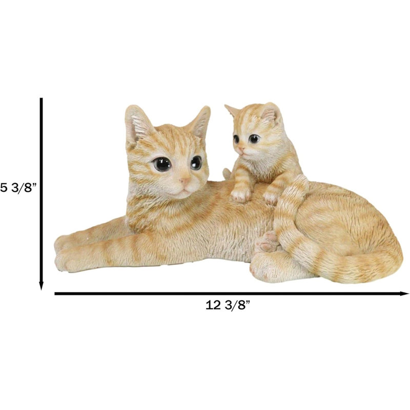 Figurine réaliste de chat tigré orange félin avec un chaton mignon L 12 po