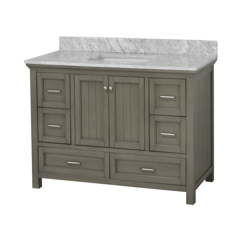 48'' Single Bathroom Vanity with Carrara Marble Top, Weathered Gray