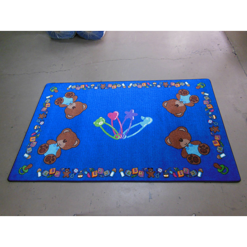 Tapis de zone bleu touffeté fait main, Rectangle 5 pi x 8 pi
