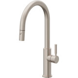 Corsano Contemporary Pull Down Kitchen Faucet with Button Sprayer High Arc Spout and ST Series Handle
