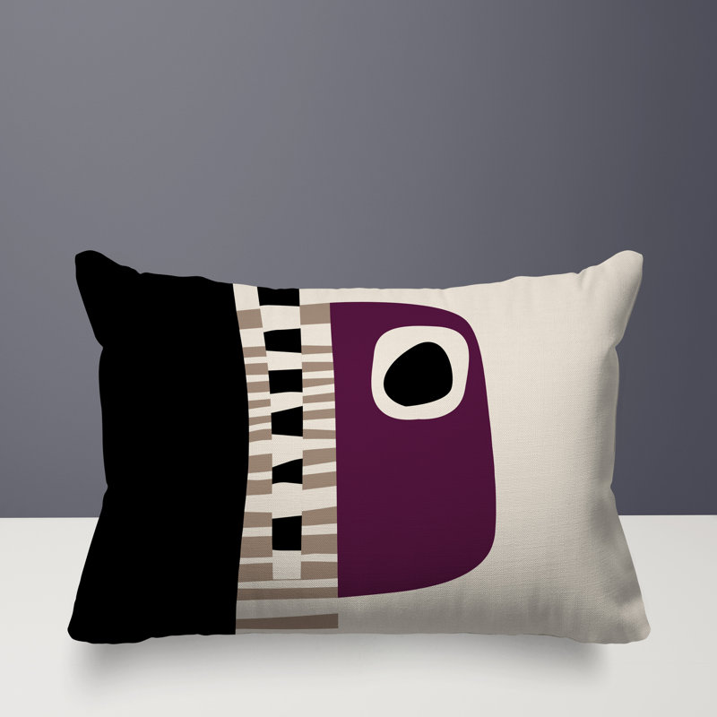 Oreiller rectangulaire réversible intérieur / extérieur Rikka, H 18 po x l 25 po, Mauve / noir / blanc cassé
