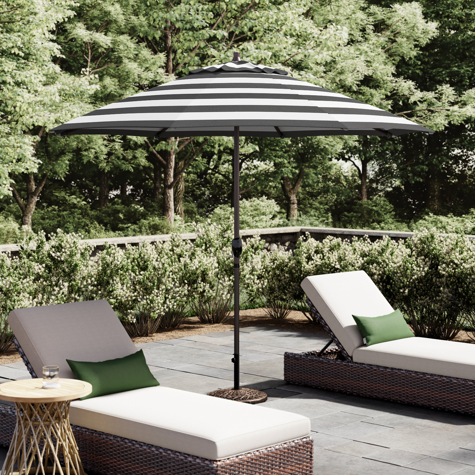 9' Market Sunbrella Umbrella, Cabana Classic Black Stripe Sunbrella®