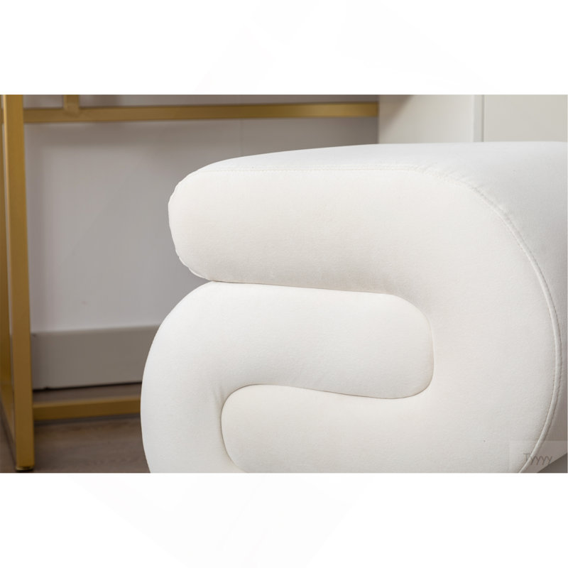 Velvet Fabric Ottoman Makeup Stool Footstool,White, Velvet - White