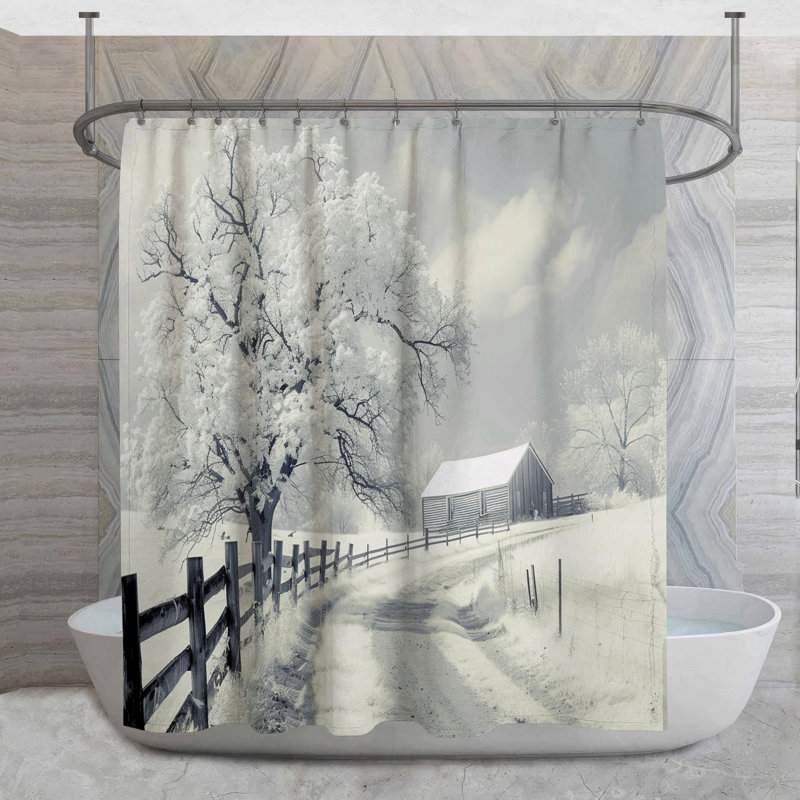 Rideau de douche Winter Farm - Décoration de salle de bain rustique rustique, H 93 po x l 70 po