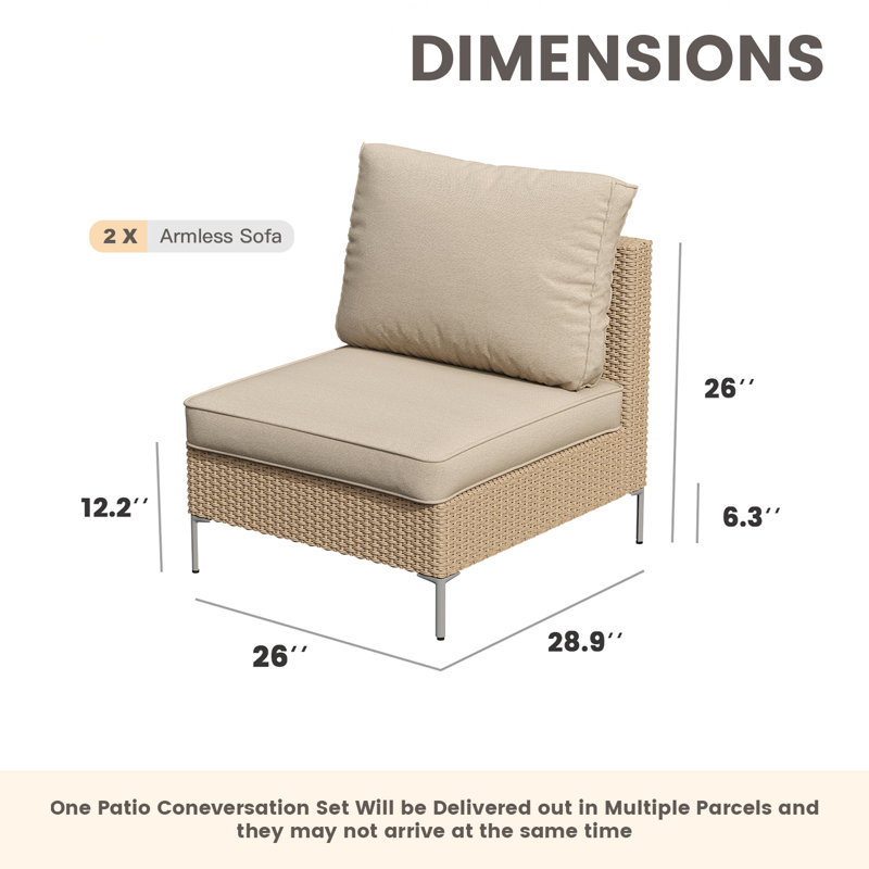 Outdoor Wikcer Armless Sofa Chairs, Oak/Beige, Beige