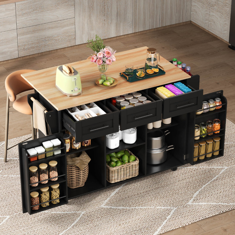 Wood Kitchen Island, Black