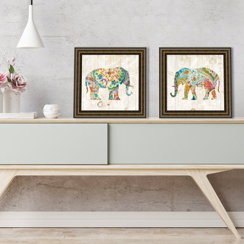 Boho Paisley Elephant I - Ensemble de 2 reproductions de cadres photo sur papier