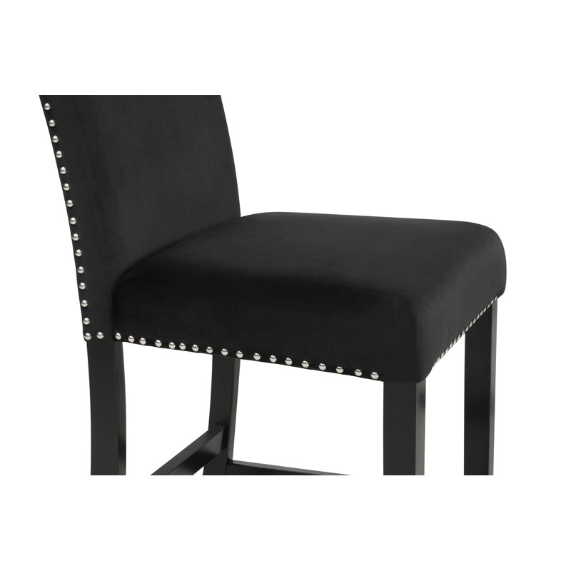Ensemble de salle à manger à hauteur de comptoir 5 pièces Carré Table en faux marbre blanc Velours noir capitonné Chaises à têtes de clous Pieds en bois Mobilier de salle à manger noir