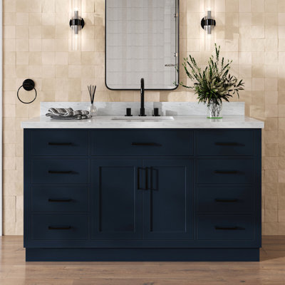 Tidworth Solid Wood Single Bathroom Vanity with 1.5'' Carrara Marble Top