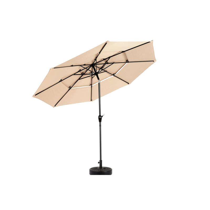 Parasol d'extérieur automatique à 3 niveaux 10pi - Housse kaki avec ventilation et amortissement pour cour arrière en aluminium