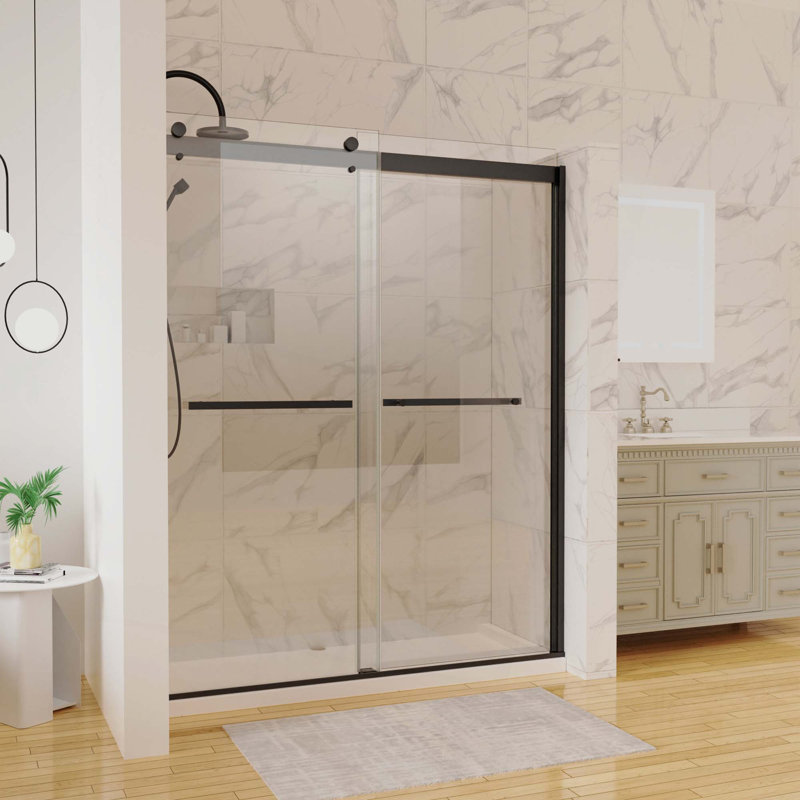 Porte de douche en noir mat avec verre transparent de 8 mm