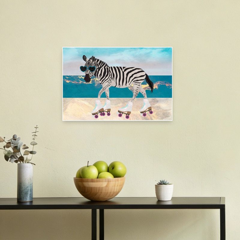 Stylish Zebra Beach Fun Abstract Retro Zebra Beach Landscape Wall Art Print by Sarah Manovski - Wrapped Canvas Print