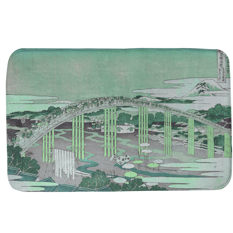 Tapis de bain antidérapant rectangle Japanese Bridge, l 21 po x L 34 po, Vert/gris