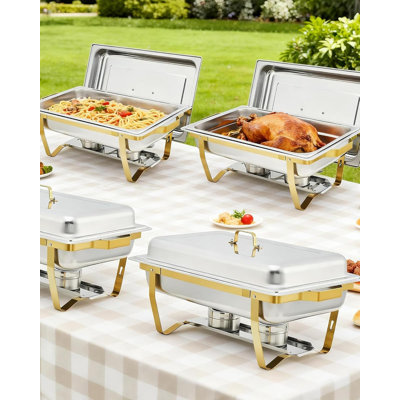 2-Pack 8QT Chafing Dishes Buffet Set, Gold Stainless Steel Chafer Warmers with Frame