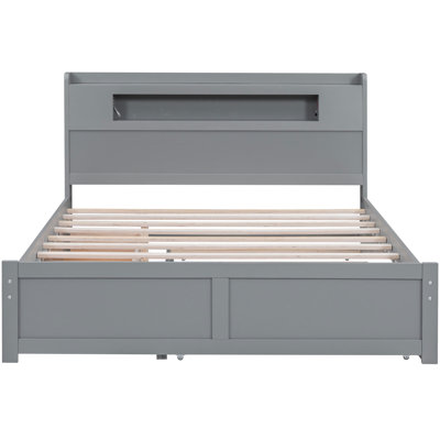Lit plateforme en bois avec rangement à DEL, 2 tiroirs et 1 lit gigogne
