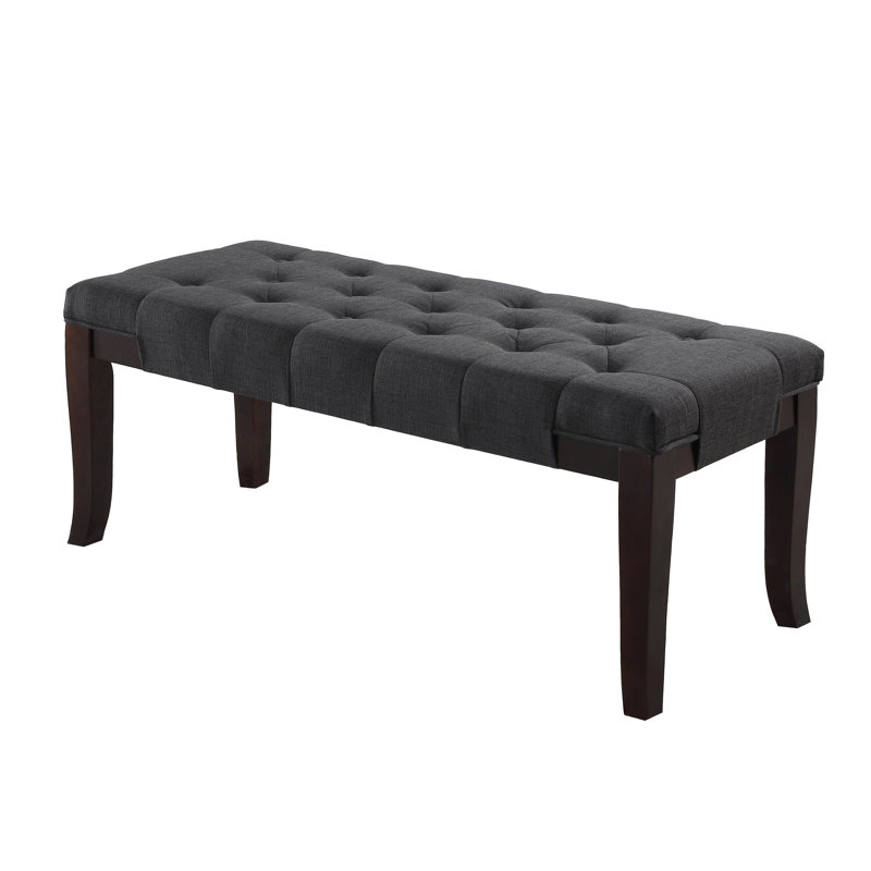 Elegant Gray Bench With Upholstery, Base, 44"W X 16"D 18.68"H Bench, Solid Hardwood , Contrasting Fabric Seat,, Gray