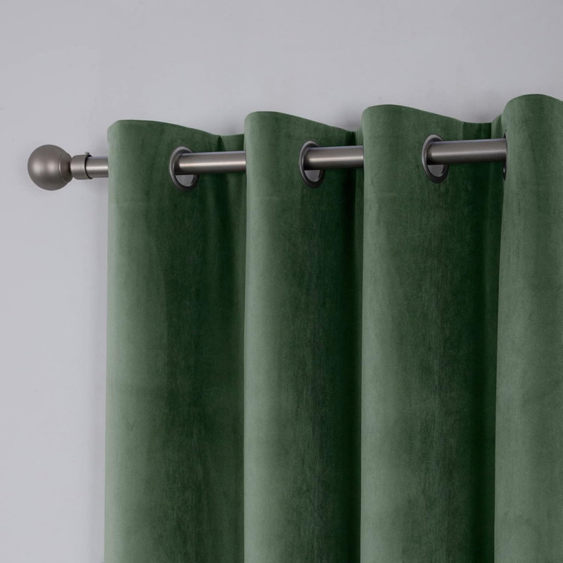 Sage Green Velvet Blackout Curtains 168 x 183 cm Eyelet Thermal 1 Pair