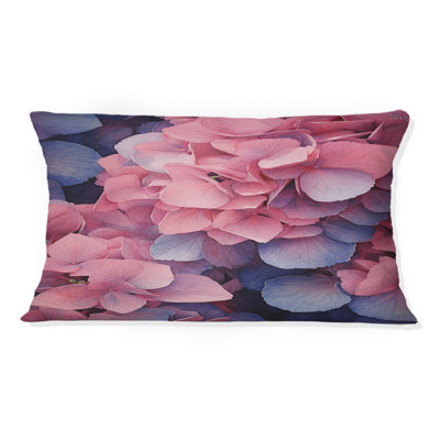 Coussin décoratif à imprimé floral rose et bleu Hortensia II