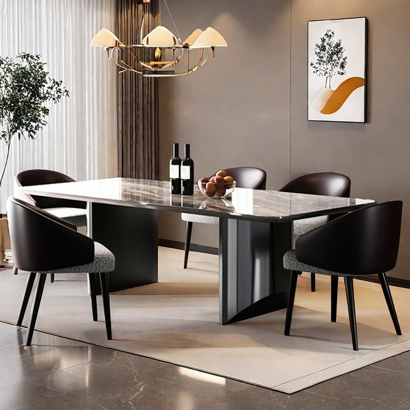 Modern simple rectangular marble dining table set, 29.52"H x 70.86"L x 35.43"W