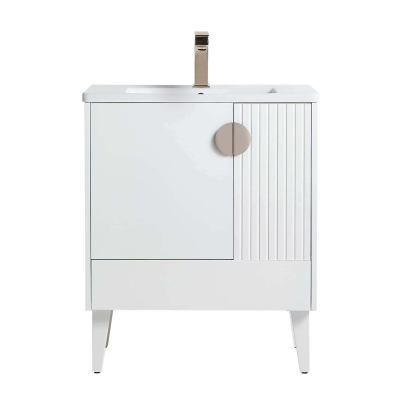 Ensemble de meuble-lavabo simple 30 po Saimah, Blanc mat, Nickel satiné