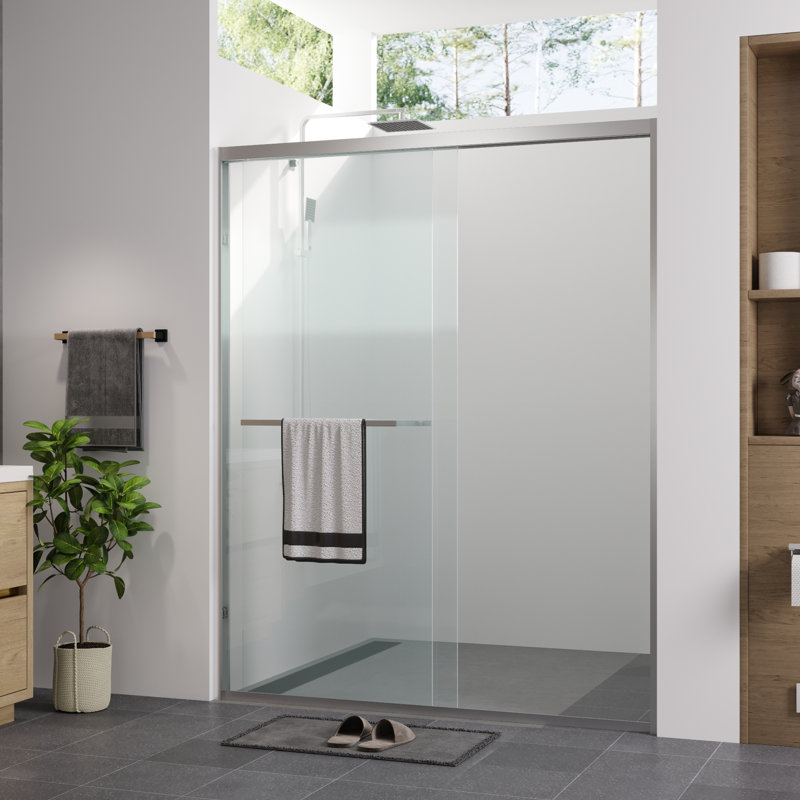 Hardware 56 - 60"X74" Double Sliding Shower Door With 1/4"  6Mm  Tempered Glass, And Waterproof Design For Bathroom 74" High Aluminum Glass Stainless Steel Handle, Easy Installation Safe In