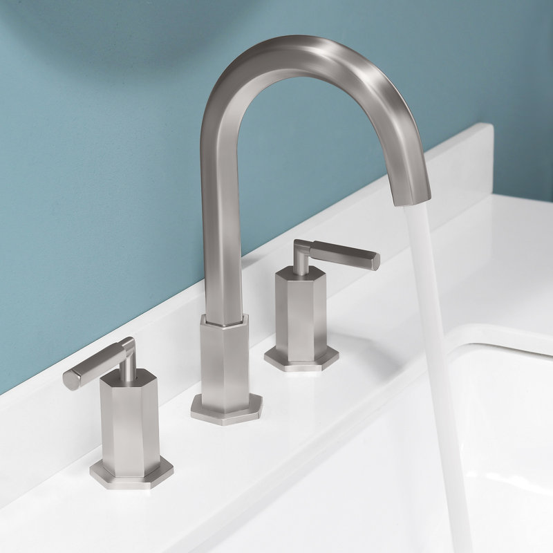 Robinet de salle de bain à large entraxe avec bonde, Nickel brossé