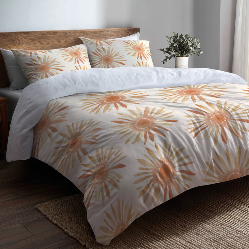 Ensemble de literie 3 pièces Starburst - Ensemble de housse de couette et coussin décoratif Boho Boho Sun