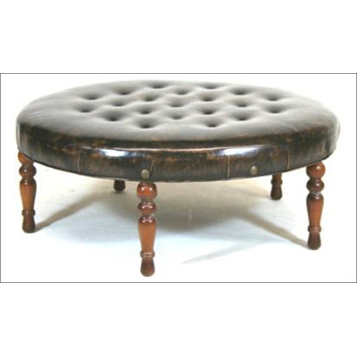 Round Leather Ottoman