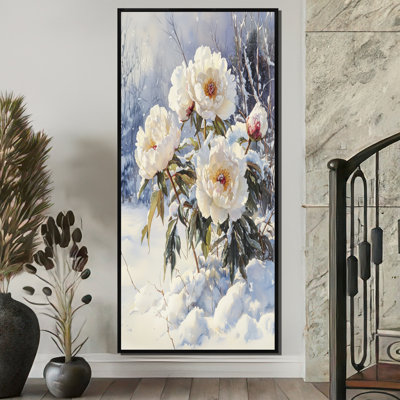 Hiver, pivoines dans la congère I - pivoines, art mural sur toile