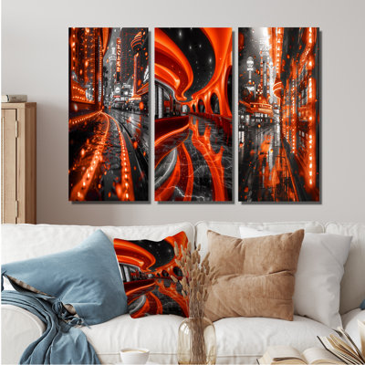 Orange Black Neon Nirvana Casinos I - Modern Canvas Prints 3 Pieces Collection