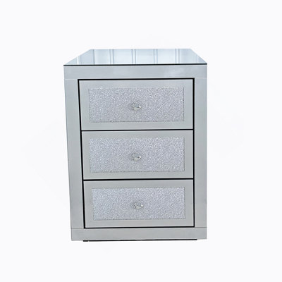 3-Drawer Mirrored Nightstand Bedside Table Glass Accent End Table Silver
