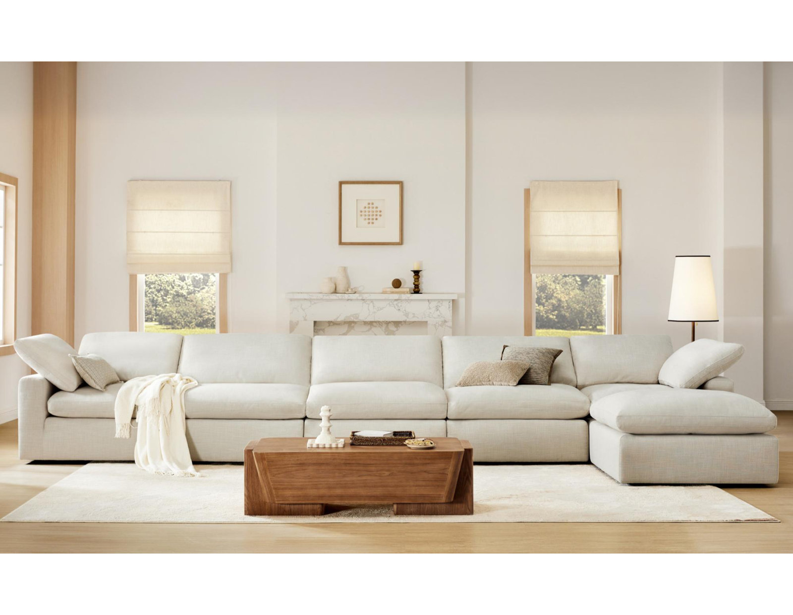 Asher Linen Modular Sectional, Ivory Linen, 31.5'' H x 196.85'' W x 78.74'' D